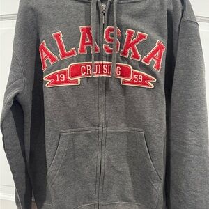 Gray Alaska Hoodie with Red Lettering